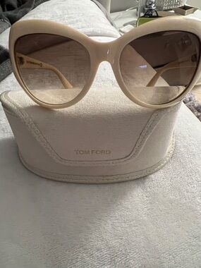 Tom Ford Cream Suede Eyewear Pouch with Gold Logo